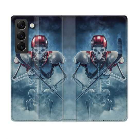 Housse Cuir Portefeuille Pour Samsung Galaxy S21 FE Sport Hockey Squelette