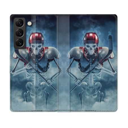 Housse Cuir Portefeuille Pour Samsung Galaxy S21 FE Sport Hockey Squelette