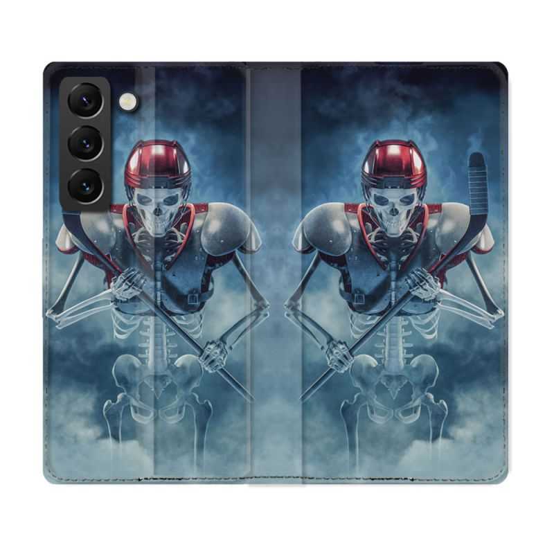 Housse Cuir Portefeuille Pour Samsung Galaxy S21 FE Sport Hockey Squelette