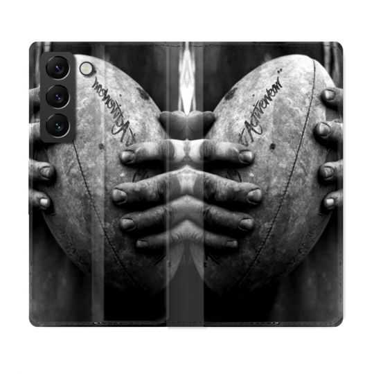 Housse Cuir Portefeuille Pour Samsung Galaxy S21 FE Sport Rugby Ballon Vintage