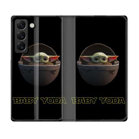 Housse Cuir Portefeuille Pour Samsung Galaxy S21 FE Star Wars - Yoda bebe noir
