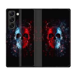 Housse Cuir Portefeuille Pour Samsung Galaxy S21 FE Tete de Mort Deflagration