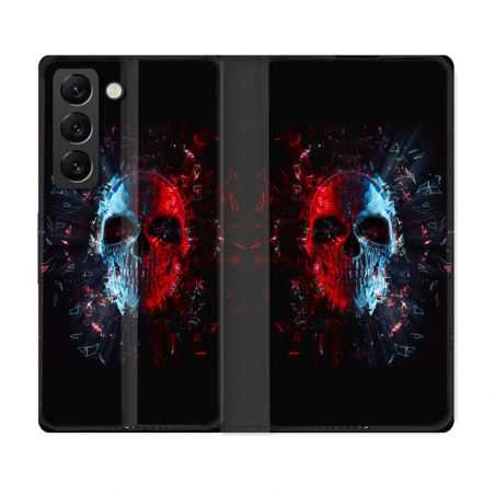 Housse Cuir Portefeuille Pour Samsung Galaxy S21 FE Tete de Mort Deflagration