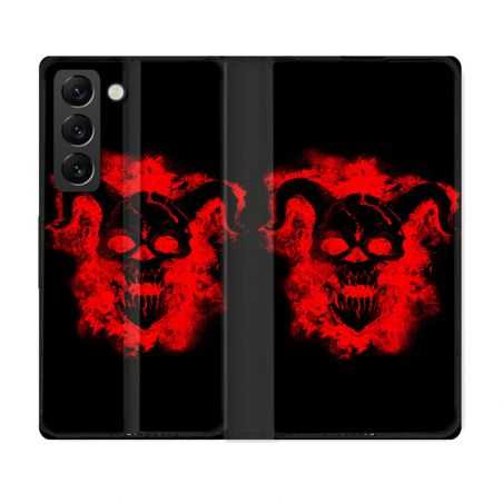Housse Cuir Portefeuille Pour Samsung Galaxy S21 FE Tete de Mort Diable