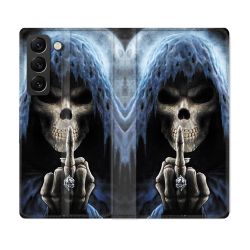Housse Cuir Portefeuille Pour Samsung Galaxy S21 FE Tete de Mort Doigt