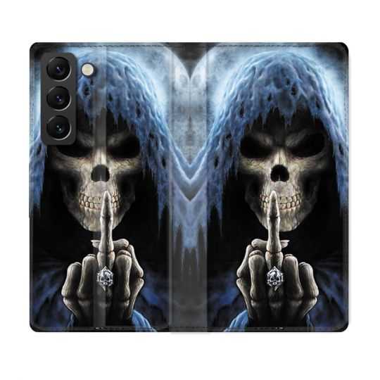 Housse Cuir Portefeuille Pour Samsung Galaxy S21 FE Tete de Mort Doigt