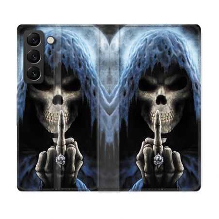 Housse Cuir Portefeuille Pour Samsung Galaxy S21 FE Tete de Mort Doigt