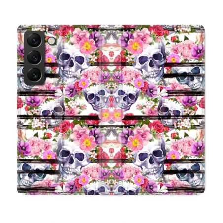 Housse Cuir Portefeuille Pour Samsung Galaxy S21 FE Tete de Mort Pattern