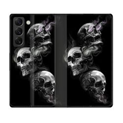 Housse Cuir Portefeuille Pour Samsung Galaxy S21 FE Tete de Mort Triple