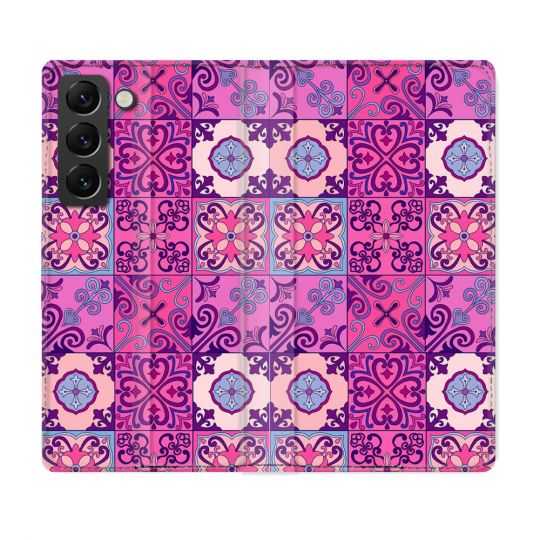Housse Cuir Portefeuille Pour Samsung Galaxy S21 FE Texture Carreau Ciment Violet