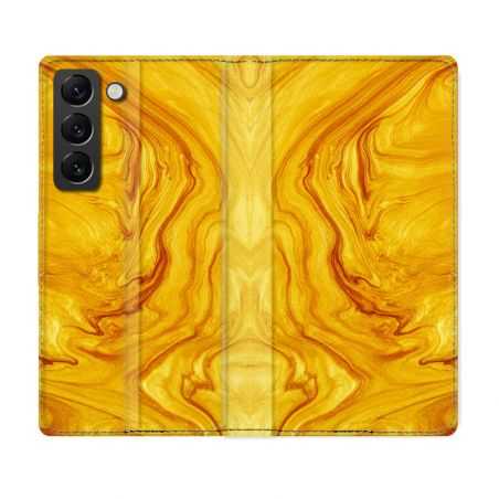 Housse Cuir Portefeuille Pour Samsung Galaxy S21 FE Texture Marbre Jaune