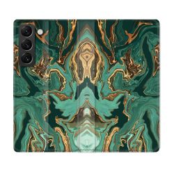 Housse Cuir Portefeuille Pour Samsung Galaxy S21 FE Texture Marbre Vert