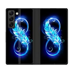 Housse Cuir Portefeuille Pour Samsung Galaxy S21 FE Texture Plume Infini Bleu