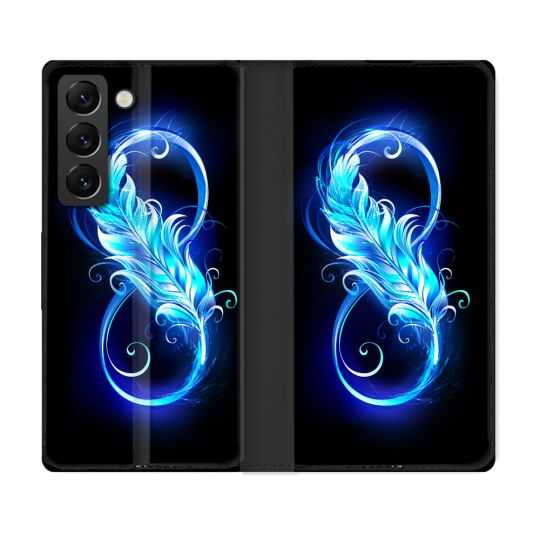 Housse Cuir Portefeuille Pour Samsung Galaxy S21 FE Texture Plume Infini Bleu