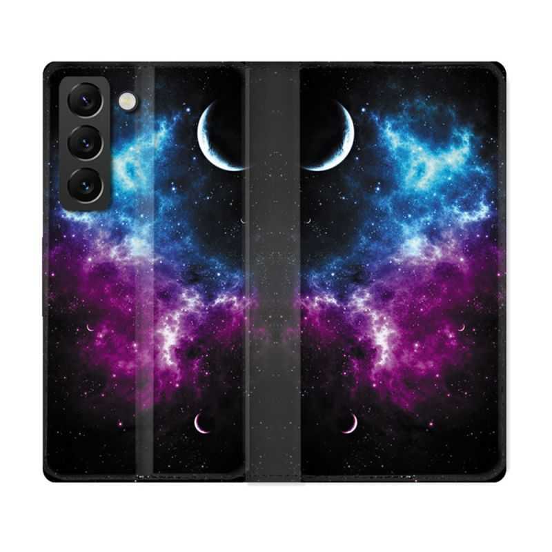 Housse Cuir Portefeuille Pour Samsung Galaxy S21 FE Univers Bleu Violet