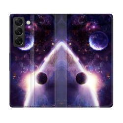 Housse Cuir Portefeuille Pour Samsung Galaxy S21 FE Univers Planete Stellaire