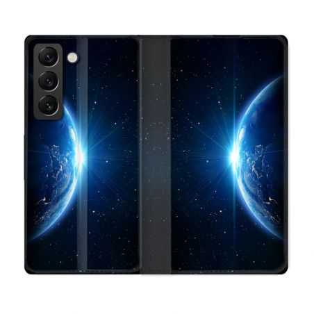 Housse Cuir Portefeuille Pour Samsung Galaxy S21 FE Univers Planete Terre