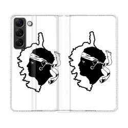 Housse Cuir Portefeuille Pour Samsung Galaxy S21 FE Voyage Corse Blanc