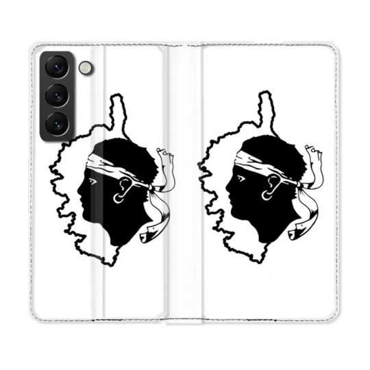 Housse Cuir Portefeuille Pour Samsung Galaxy S21 FE Voyage Corse Blanc