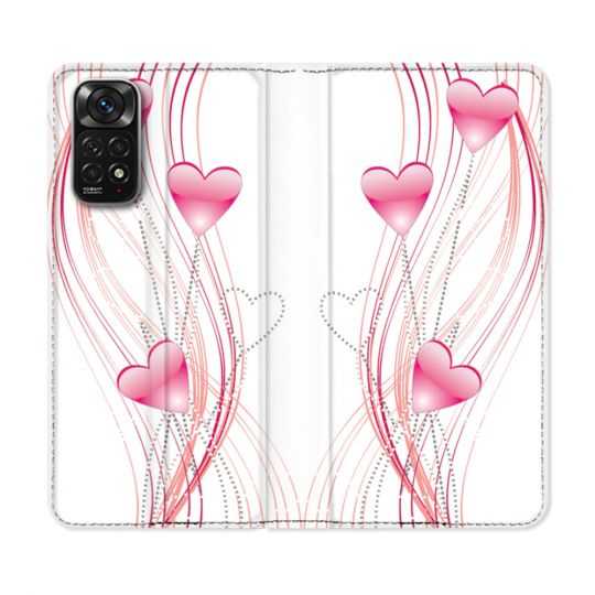 Housse Cuir Portefeuille Pour Xiaomi Redmi Note 11 / 11S Amour Coeur Rose Montant sur Blanc