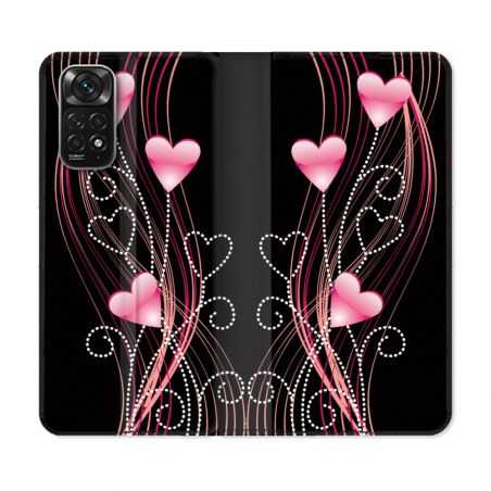 Housse Cuir Portefeuille Pour Xiaomi Redmi Note 11 / 11S Amour Coeur Rose Montant sur Noir