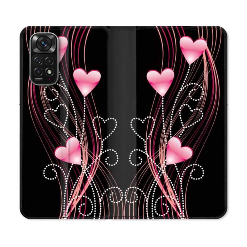 Housse Cuir Portefeuille Pour Xiaomi Redmi Note 11 / 11S Amour Coeur Rose Montant sur Noir