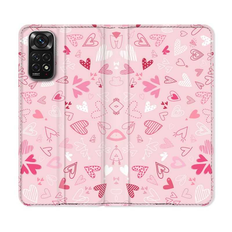 Housse Cuir Portefeuille Pour Xiaomi Redmi Note 11 / 11S Amour Ptis Coeurs