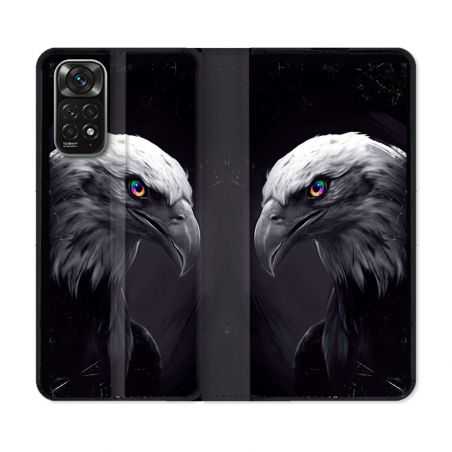 Housse Cuir Portefeuille Pour Xiaomi Redmi Note 11 / 11S Animal Aigle Royal Noir