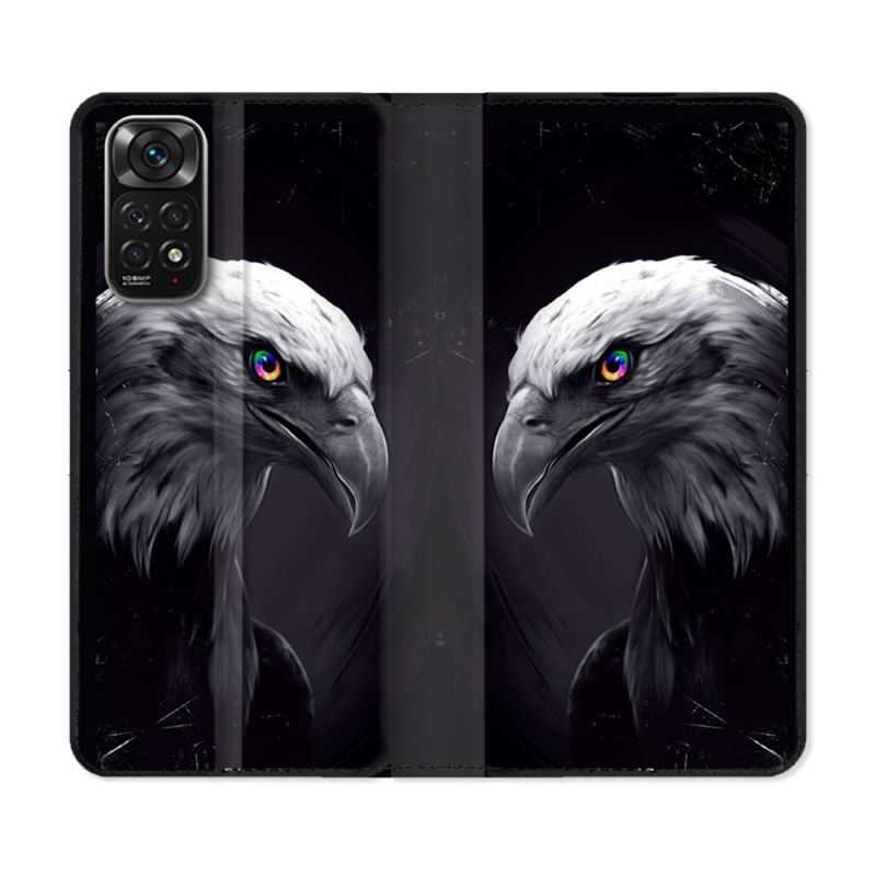Housse Cuir Portefeuille Pour Xiaomi Redmi Note 11 / 11S Animal Aigle Royal Noir