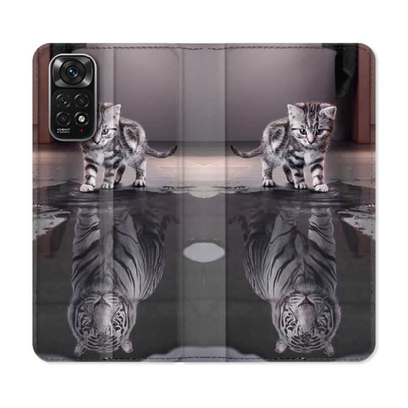 Housse Cuir Portefeuille Pour Xiaomi Redmi Note 11 / 11S Animal Chat Reflet