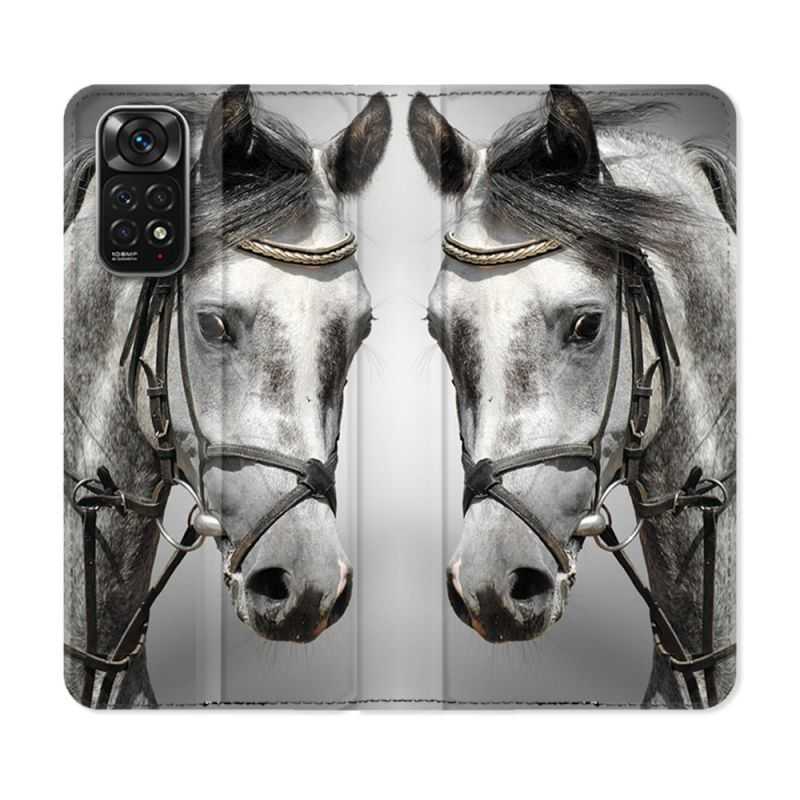 Housse Cuir Portefeuille Pour Xiaomi Redmi Note 11 / 11S Animal Cheval Blanc