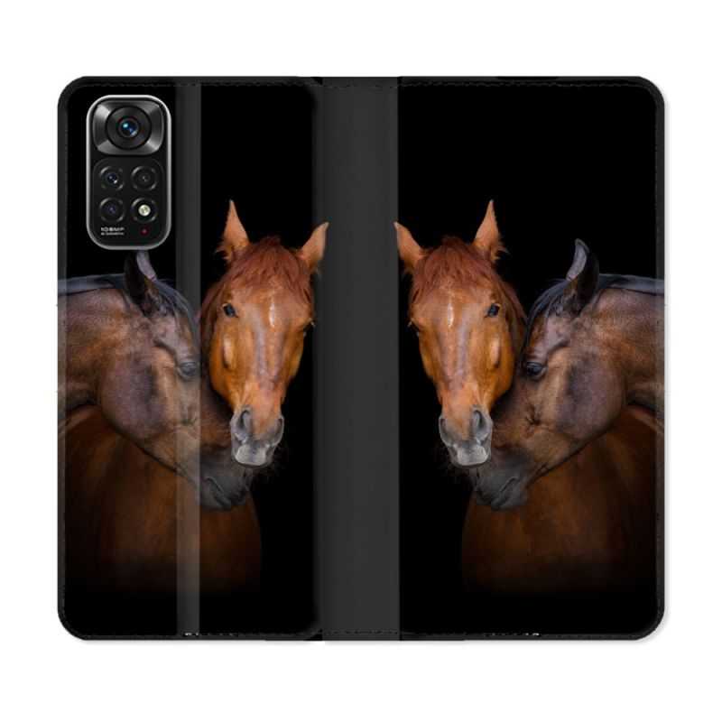Housse Cuir Portefeuille Pour Xiaomi Redmi Note 11 / 11S Animal Cheval Marron