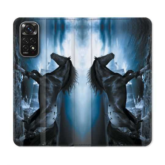 Housse Cuir Portefeuille Pour Xiaomi Redmi Note 11 / 11S Animal Cheval Noir