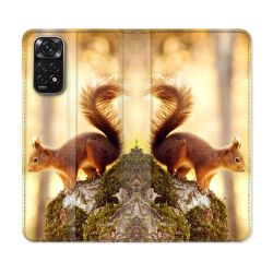 Housse Cuir Portefeuille Pour Xiaomi Redmi Note 11 / 11S Animal Ecureuil Bois