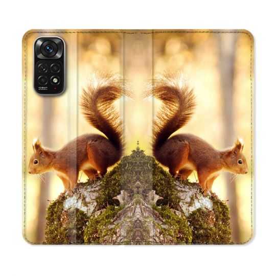 Housse Cuir Portefeuille Pour Xiaomi Redmi Note 11 / 11S Animal Ecureuil Bois