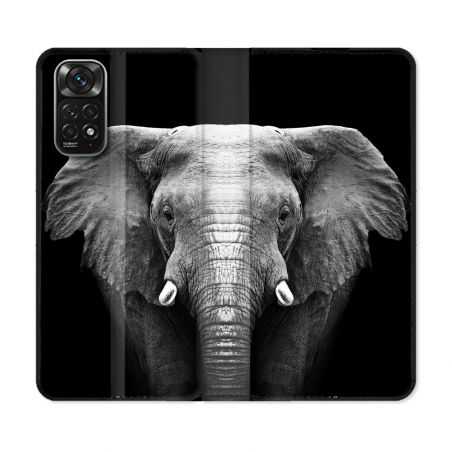Housse Cuir Portefeuille Pour Xiaomi Redmi Note 11 / 11S Animal Elephant Noir