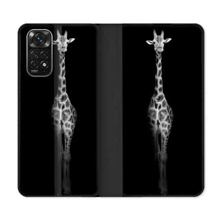 Housse Cuir Portefeuille Pour Xiaomi Redmi Note 11 / 11S Animal Girafe Noire