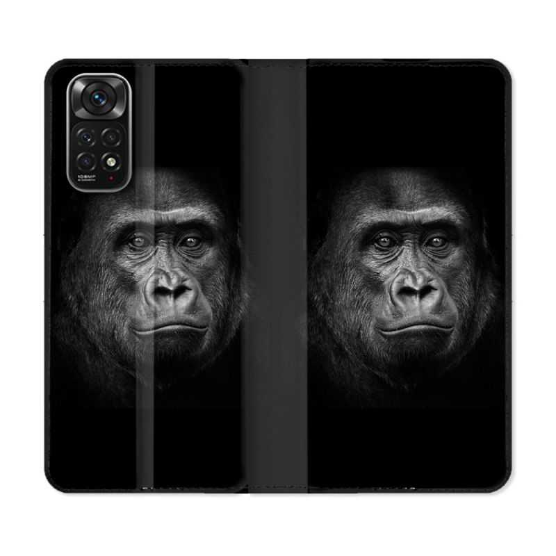 Housse Cuir Portefeuille Pour Xiaomi Redmi Note 11 / 11S Animal Gorille Noir