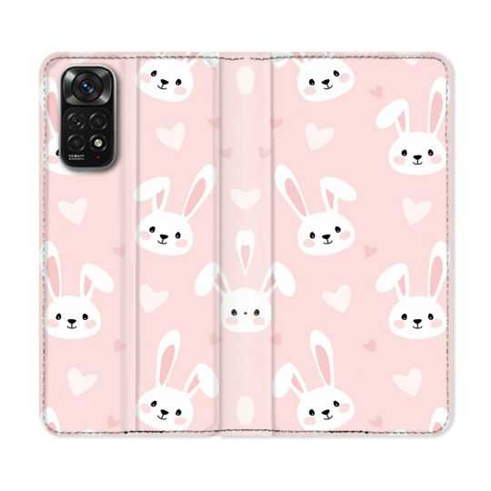 Housse Cuir Portefeuille Pour Xiaomi Redmi Note 11 / 11S Animal Lapin Rose