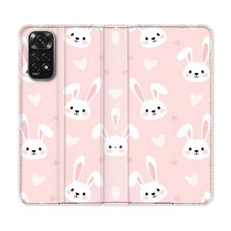 Housse Cuir Portefeuille Pour Xiaomi Redmi Note 11 / 11S Animal Lapin Rose