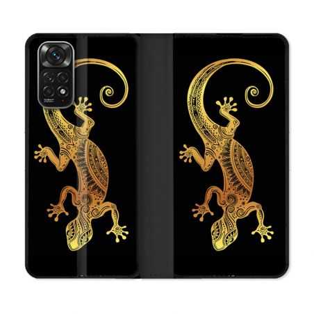 Housse Cuir Portefeuille Pour Xiaomi Redmi Note 11 / 11S Animal Lezard Noir