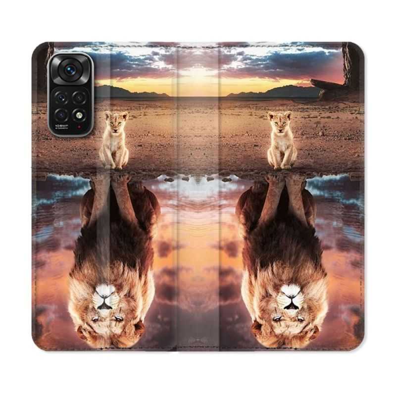 Housse Cuir Portefeuille Pour Xiaomi Redmi Note 11 / 11S Animal Lion Reflet