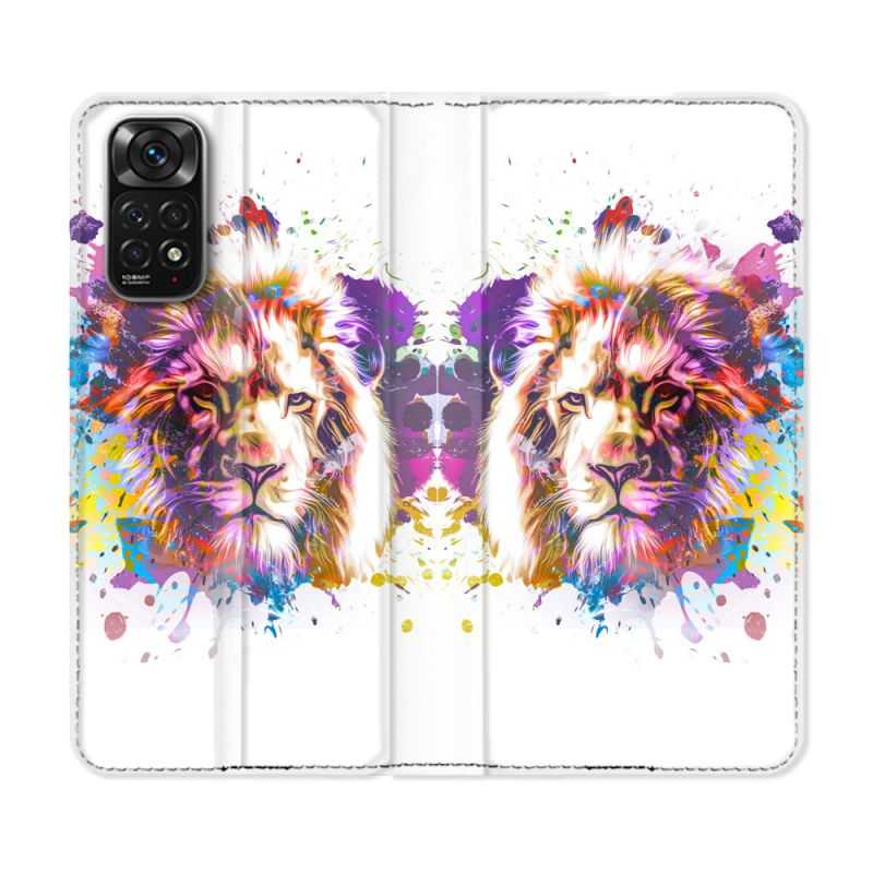 Housse Cuir Portefeuille Pour Xiaomi Redmi Note 11 / 11S Animal Lion Tag