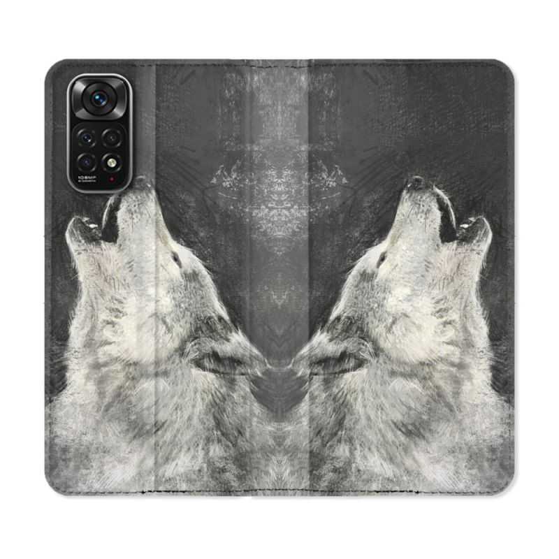 Housse Cuir Portefeuille Pour Xiaomi Redmi Note 11 / 11S Animal Loup Hurlement
