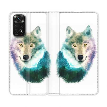 Housse Cuir Portefeuille Pour Xiaomi Redmi Note 11 / 11S Animal Loup Montagne
