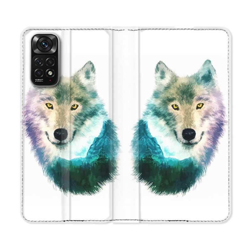 Housse Cuir Portefeuille Pour Xiaomi Redmi Note 11 / 11S Animal Loup Montagne