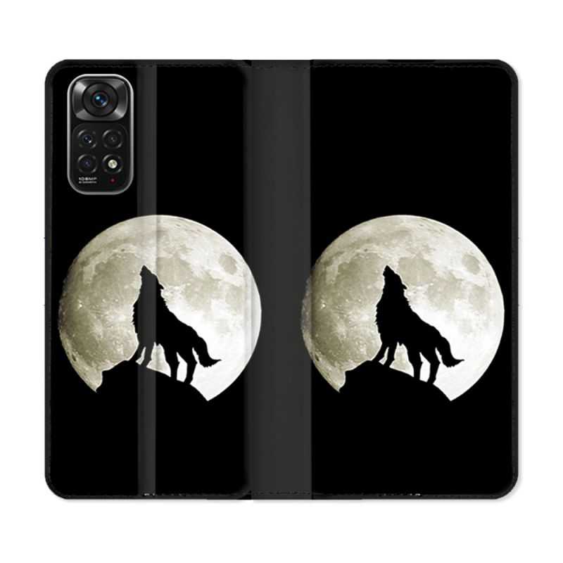 Housse Cuir Portefeuille Pour Xiaomi Redmi Note 11 / 11S Animal Loup Noir