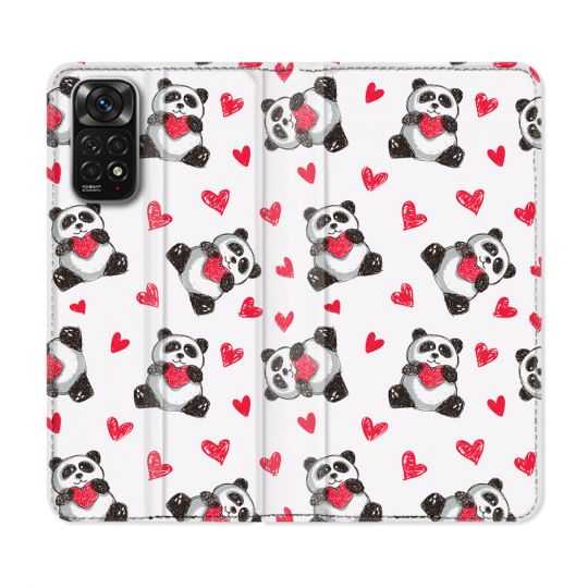Housse Cuir Portefeuille Pour Xiaomi Redmi Note 11 / 11S Animal Panda Cœur