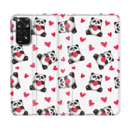 Housse Cuir Portefeuille Pour Xiaomi Redmi Note 11 / 11S Animal Panda Cœur