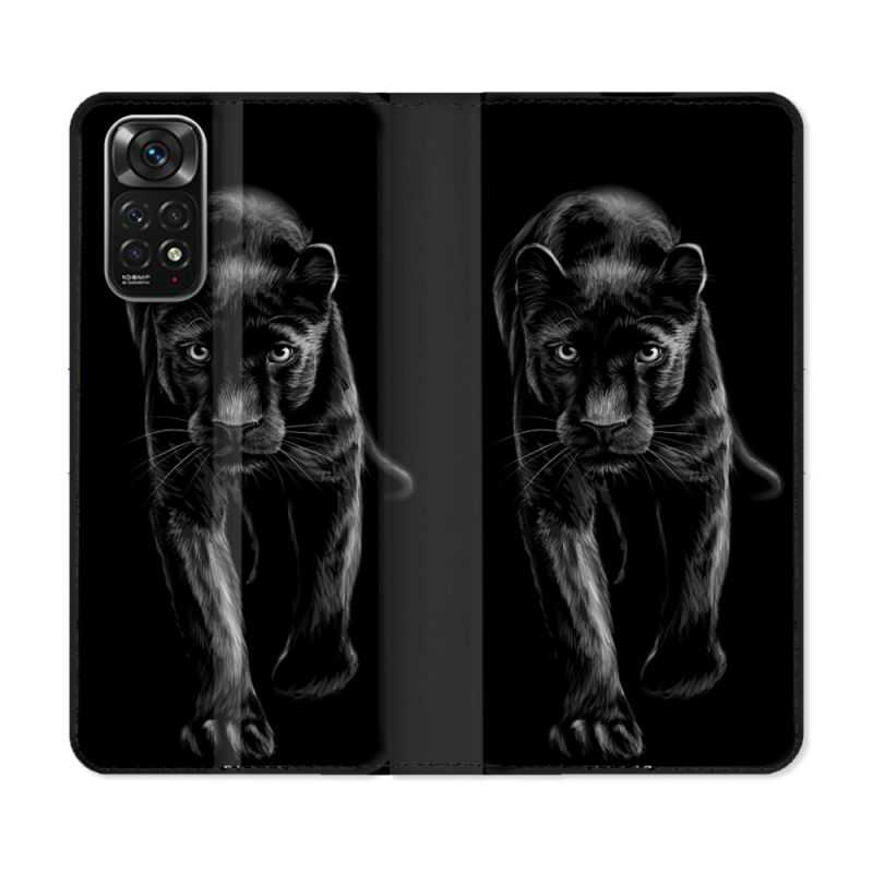 Housse Cuir Portefeuille Pour Xiaomi Redmi Note 11 / 11S Animal Panthère Noire